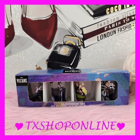 ❣️🍷4 pc {Villains} Disney glassware❣️🍷 NEW - Picture 1 of 3